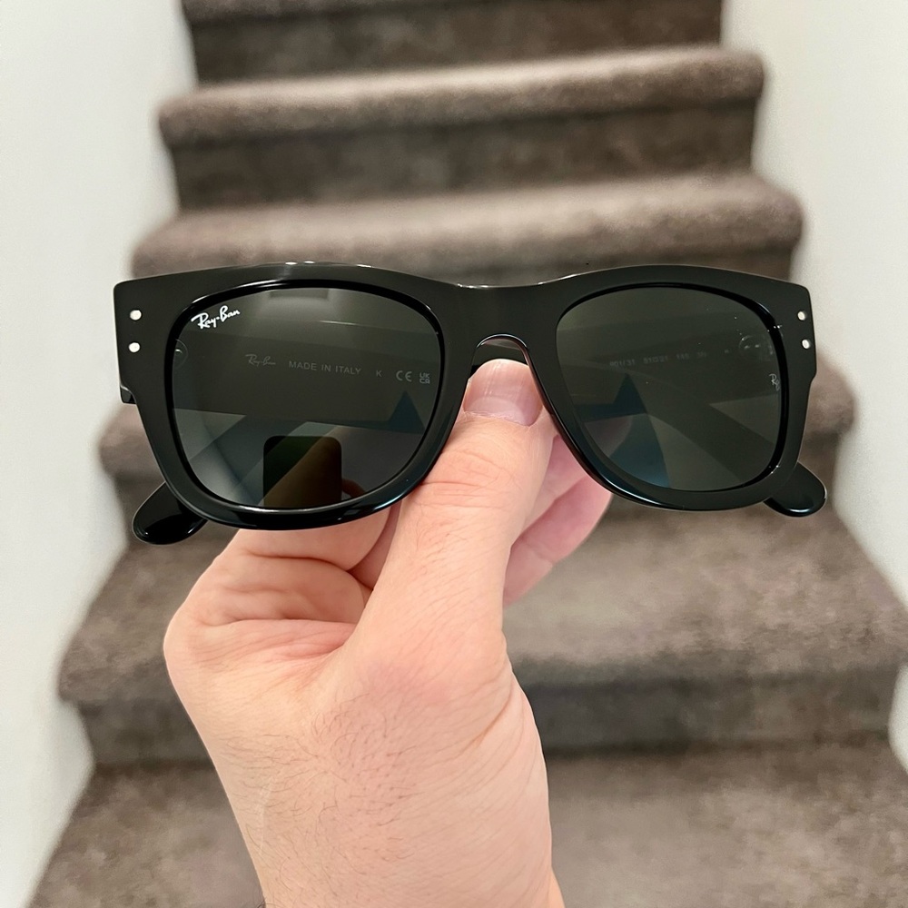 NEW Mega Wayfarer Ray-Ban RB0840S 901/31 51-21 Unisex Sunglasses - Black/Green - Picture 3 of 5